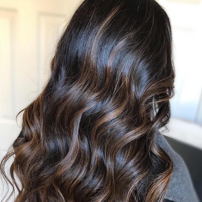 Mid-Back Brunette With Warm Blonde Balayage — Hair Color for Black Women