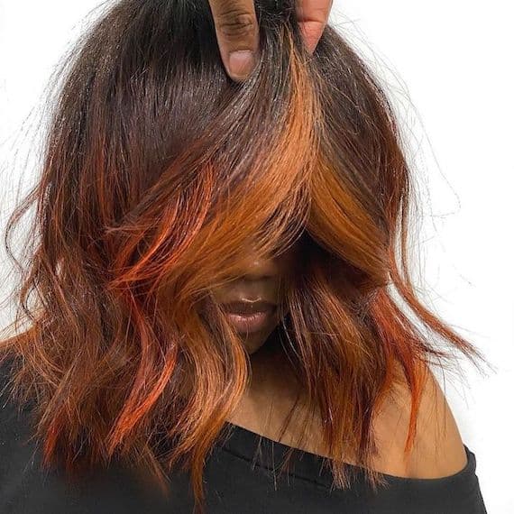 Collarbone Lob With Copper Orange Highlights — Hair Color for Black Women