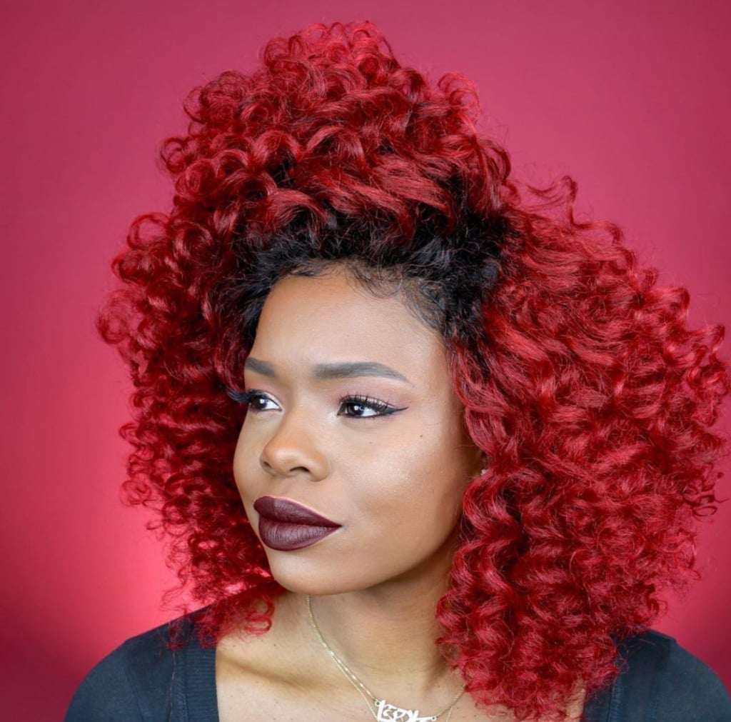 Collarbone Vibrant Red With Curtain Bangs — Hair Color for Black Women