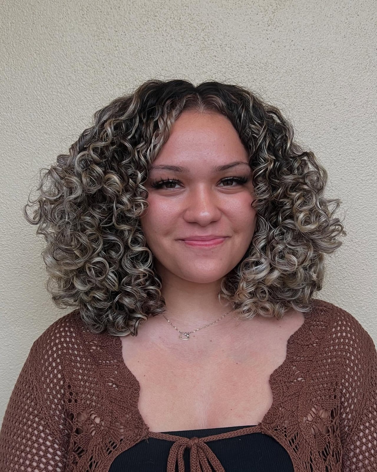 Shoulder Length Dark Brown With Blonde Balayage Shoulder Length Dark Brown With Blonde Balayage — Hair Color for Curly Hair