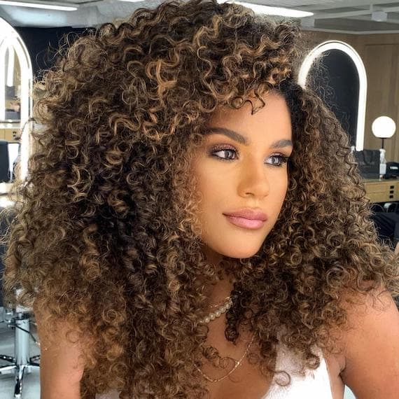 Medium Brown With Golden Blonde Balayage Medium Brown With Golden Blonde Balayage — Hair Color for Curly Hair