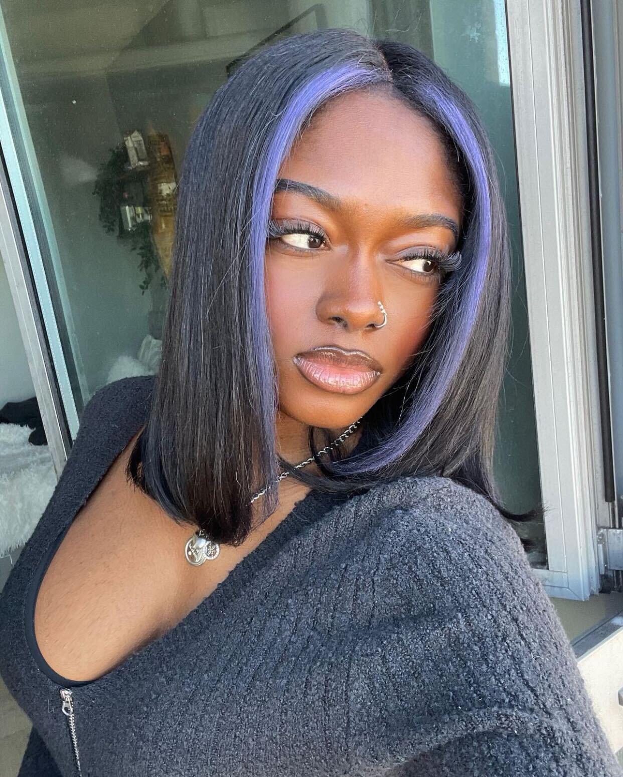 Chin Bob With Blue Streaks Chin Bob With Blue Streaks — Hair Color for Dark Skin
