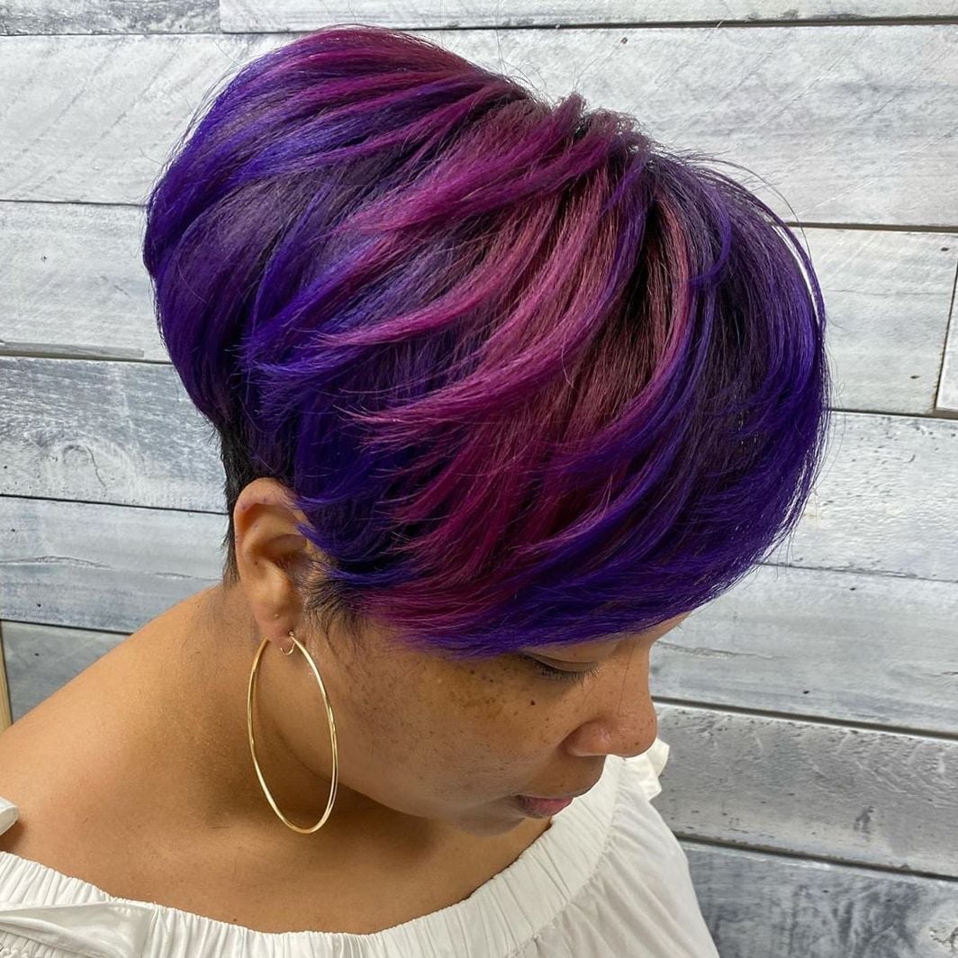 Layered Bob With Purple Pink Tones Layered Bob With Purple Pink Tones — Hair Color for Dark Skin