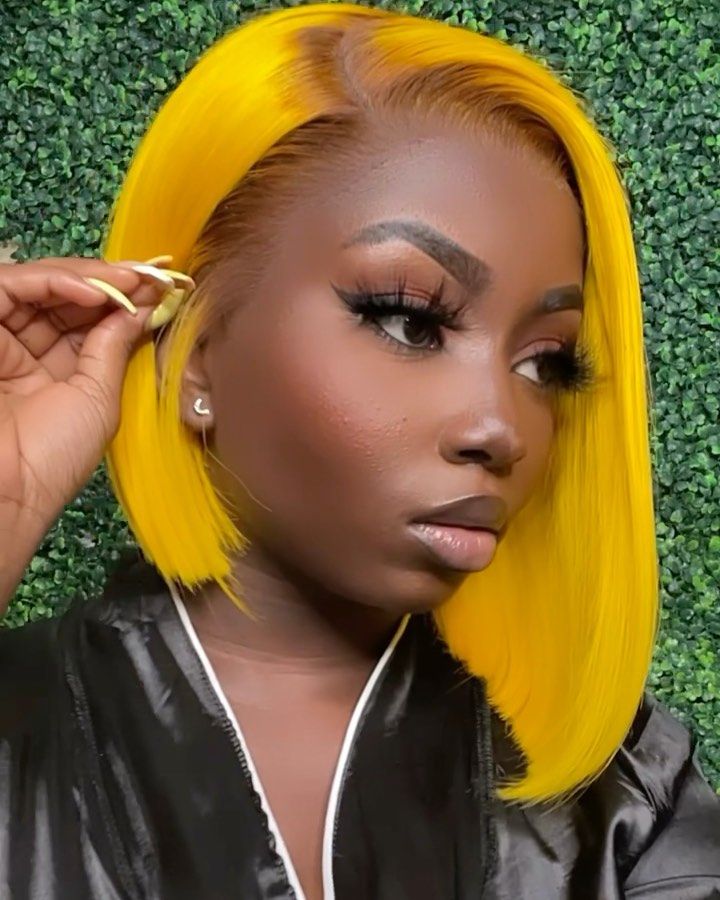 Chin Bob Vibrant Yellow With Dark Roots Chin Bob Vibrant Yellow With Dark Roots — Hair Color for Dark Skin