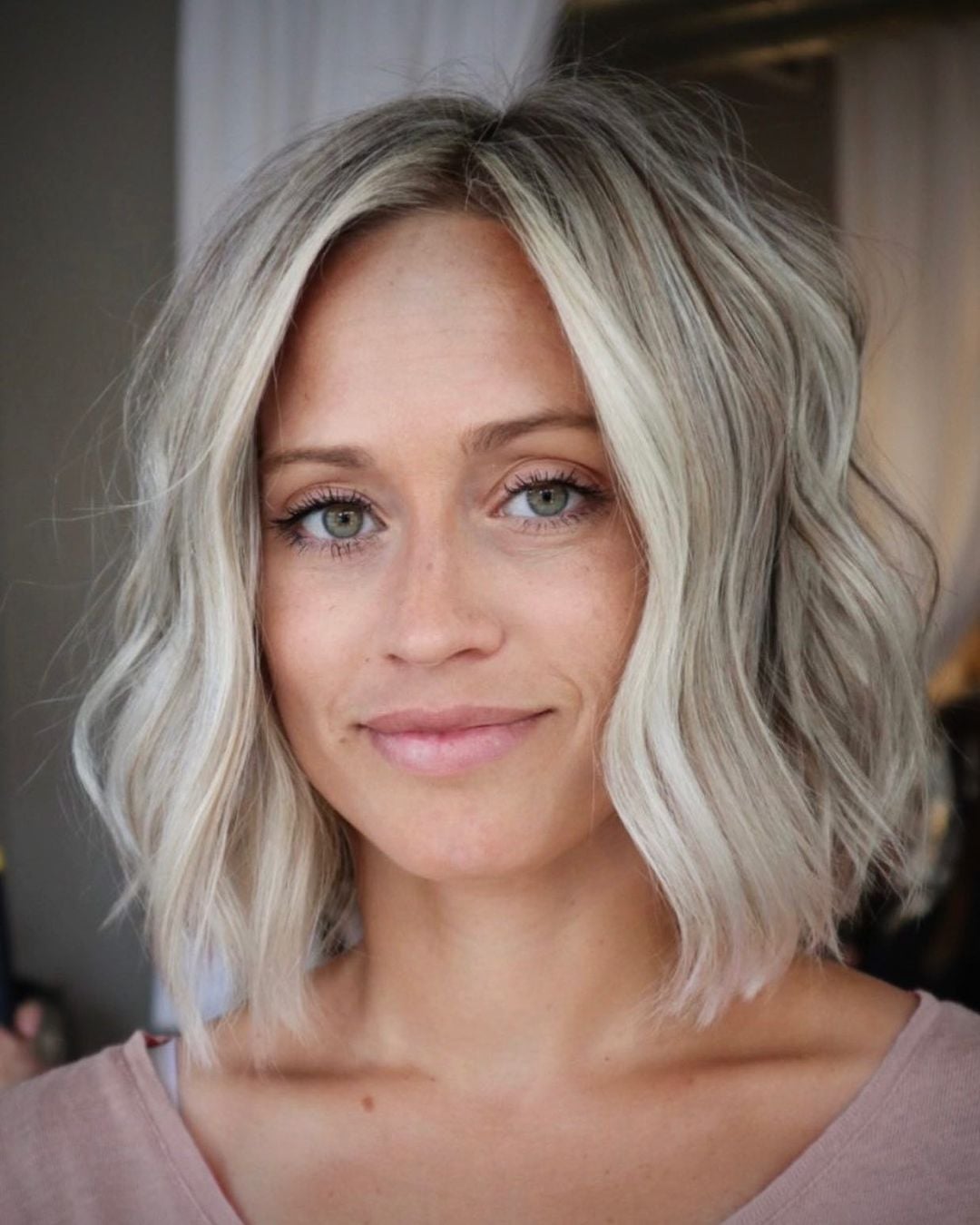 Chin Length Ash Blonde Bob With Platinum Highlights Chin Length Ash Blonde Bob With Platinum Highlights — Hair Color for Green Eyes