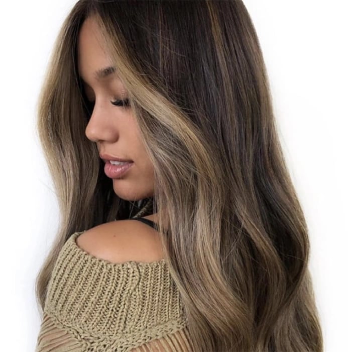 Dark Brown With Blonde Money Piece — Hair Color for Hazel Eyes