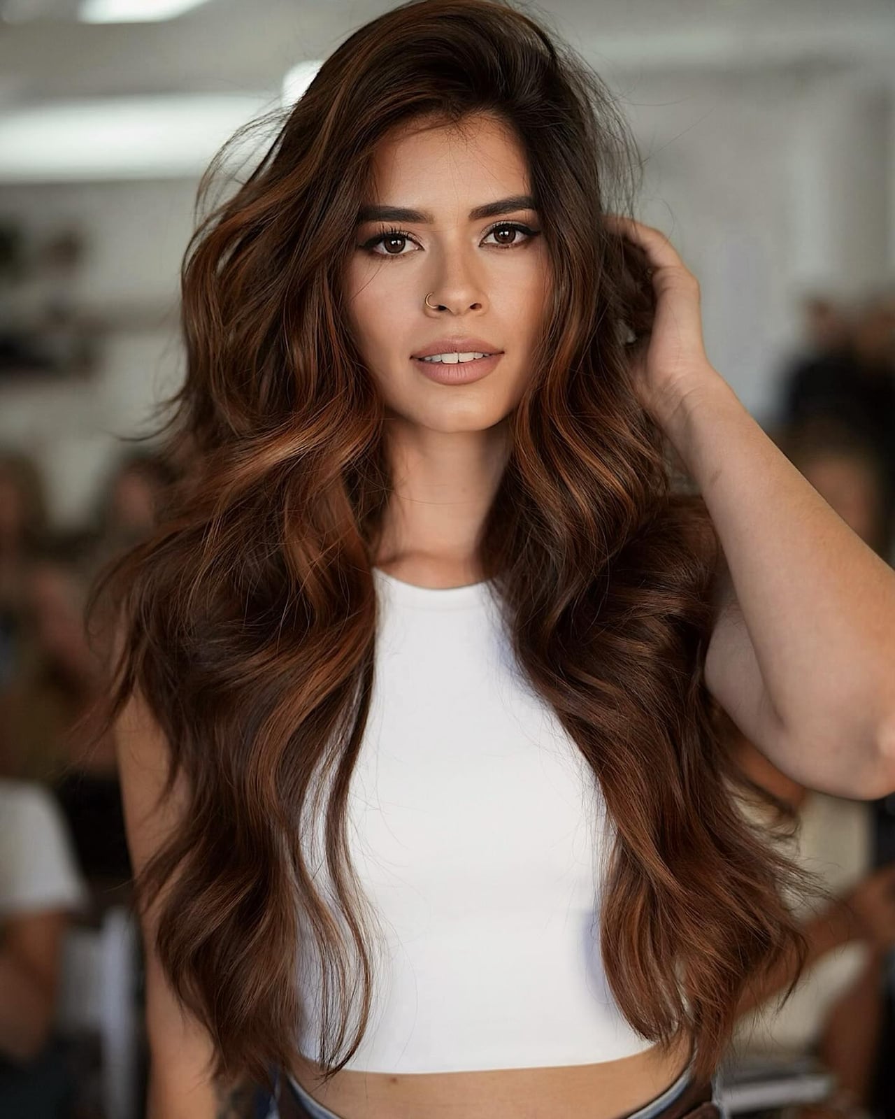 Dark Brown With Warm Caramel Balayage — Hair Color for Hazel Eyes