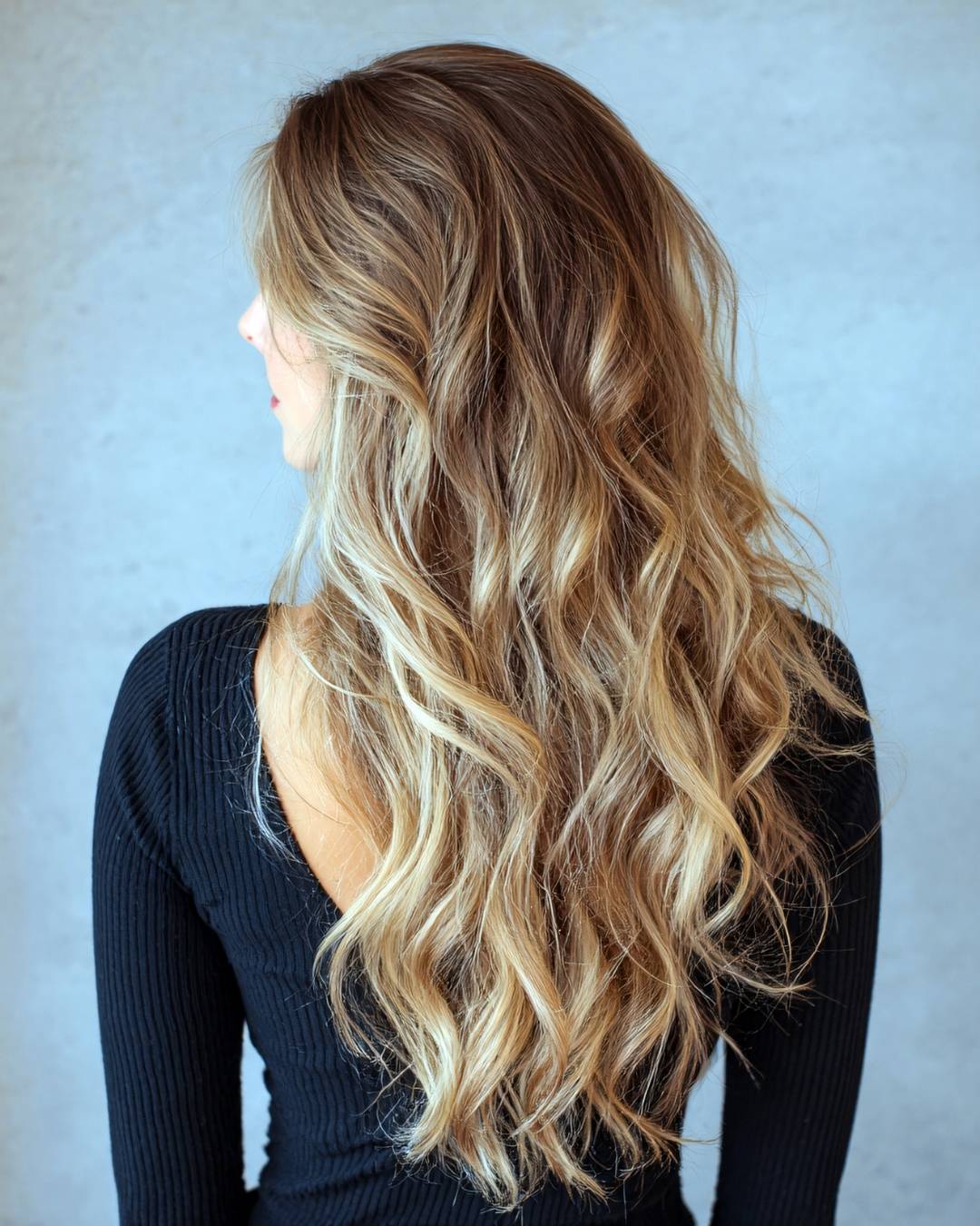 Mid-Back Honey Blonde Balayage — Hair Color for Long Hair