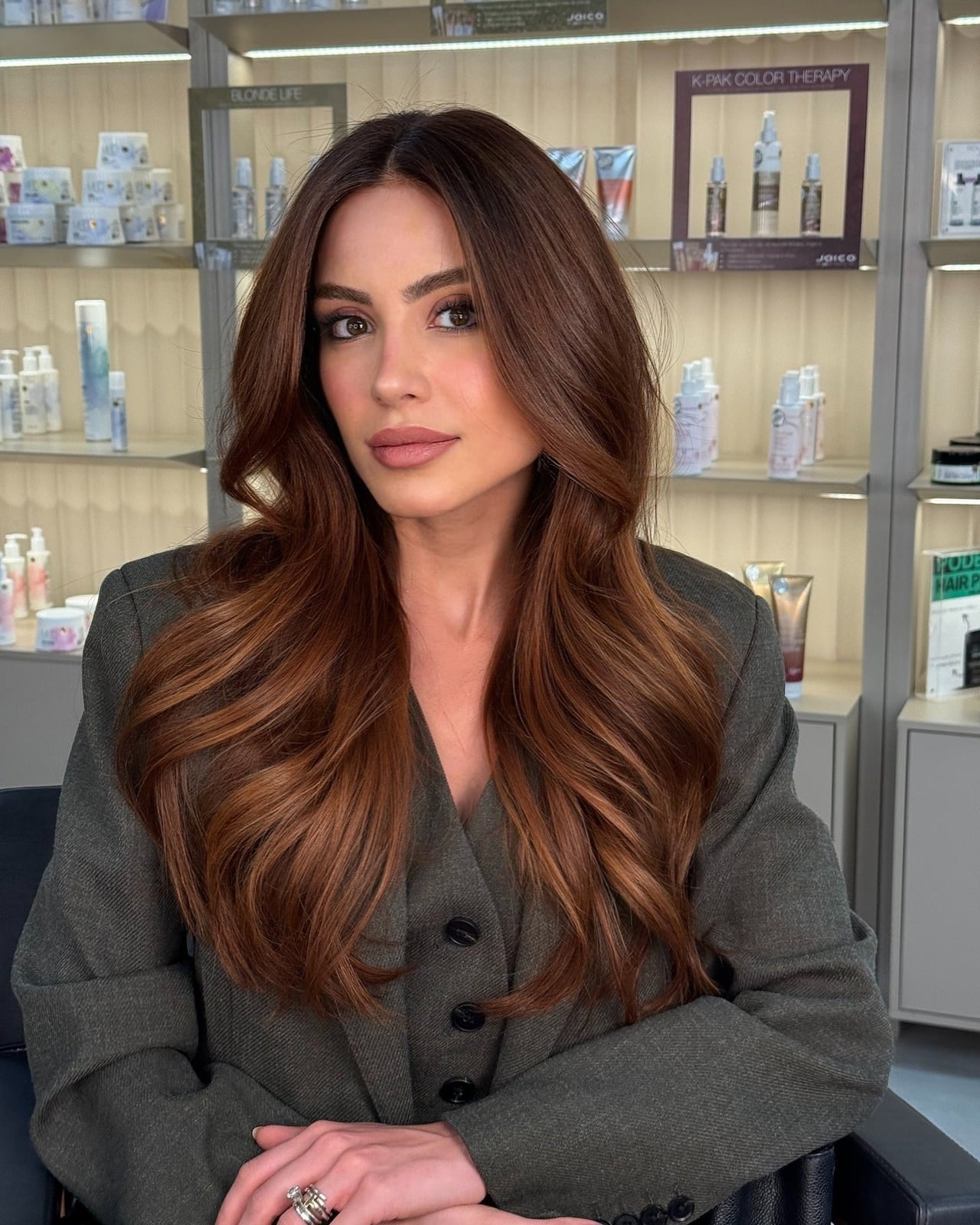 Mid-Back Wavy Warm Brown With Copper Undertones — Hair Color for Long Hair