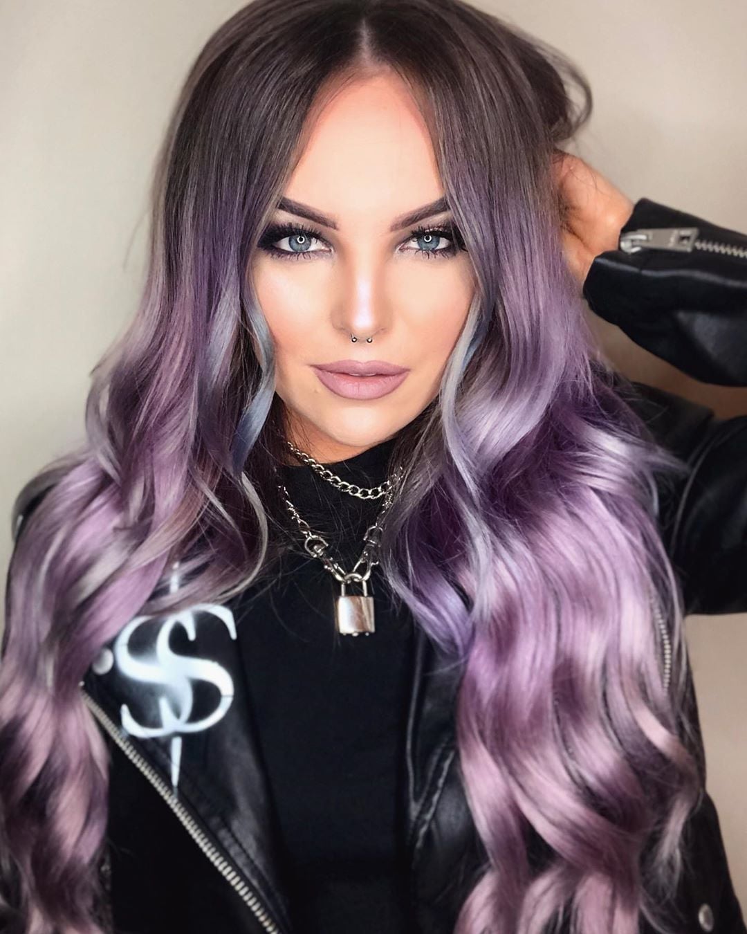 Mid-Back Dark Base With Purple And Gray Balayage — Hair Color for Long Hair