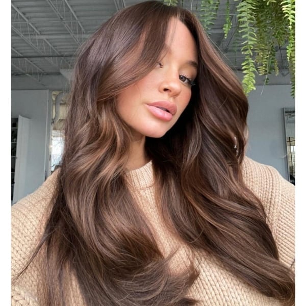 Mid-Back Chocolate Brown With Caramel Highlights — Hair Color for Long Hair