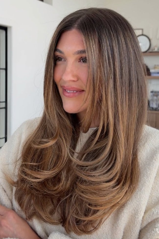 Honey Beige Brunette Balayage At Collarbone — Hair Color for Olive Skin