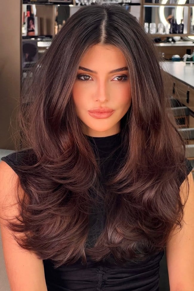 Deep Brunette With Caramel Balayage — Hair Color for Olive Skin