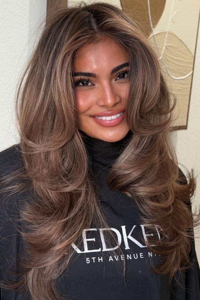 Mocha Brunette With Face-Framing Layers — Hair Color for Olive Skin