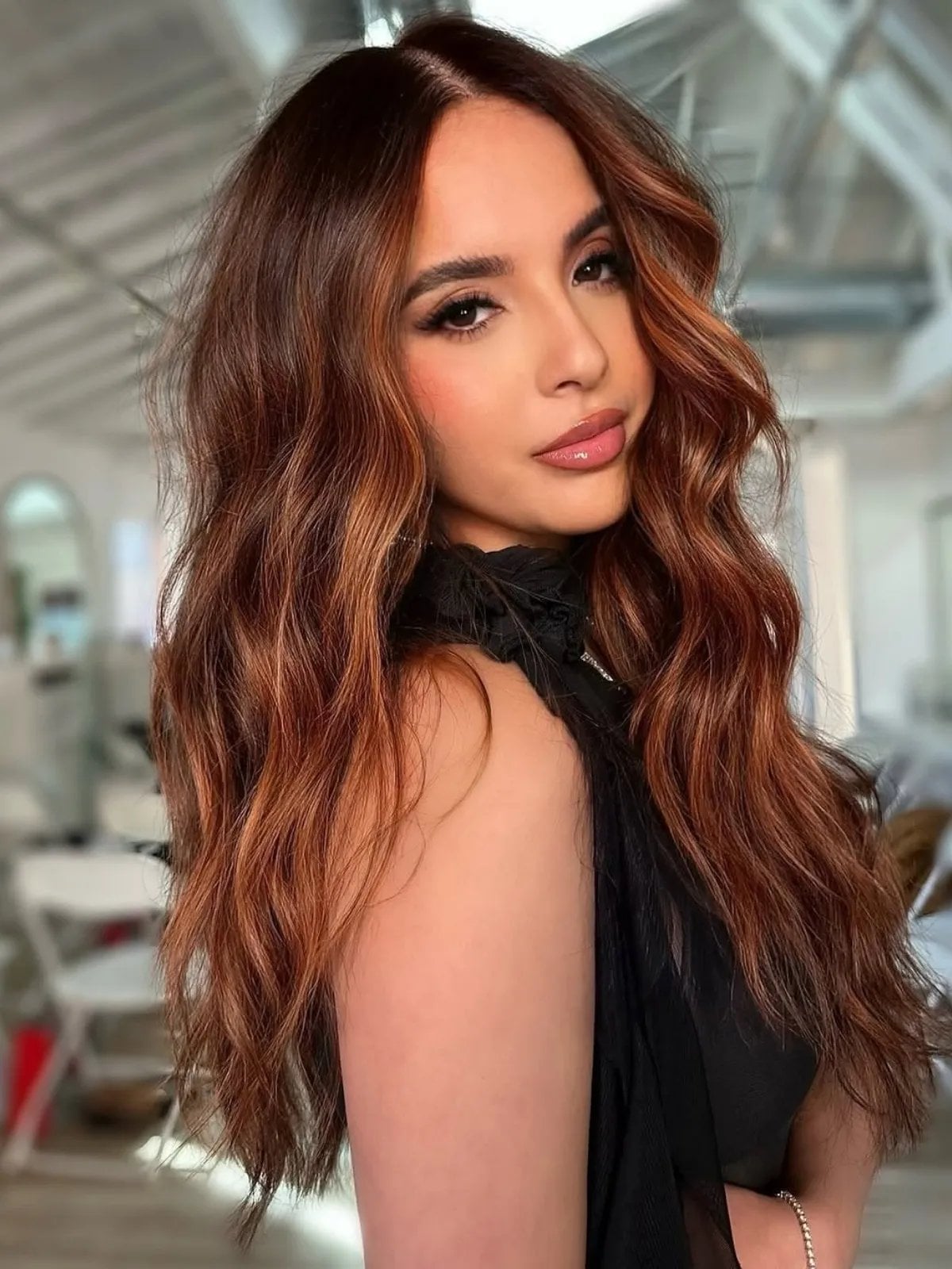 Medium Brown With Warm Copper Balayage — Hair Color for Olive Skin