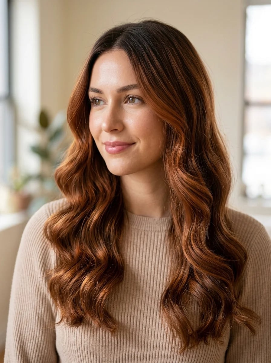 Dark Brown With Rose Gold Highlights — Hair Color for Olive Skin