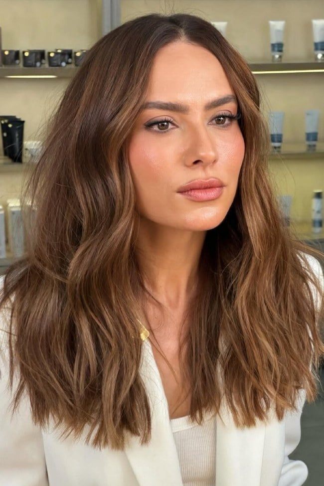 Toasted Almond Brown With Lived-In Balayage — Hair Color for Olive Skin