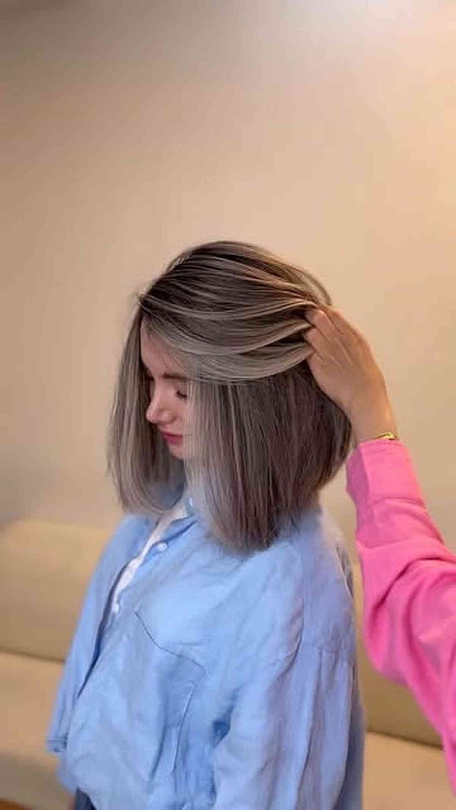 Chin Length Ash Blonde Bob With Root Shadow — Hair Color for Pale Skin