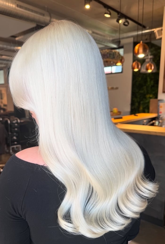 Pure Platinum Blonde Mid-Back Blowout — Hair Color for Pale Skin