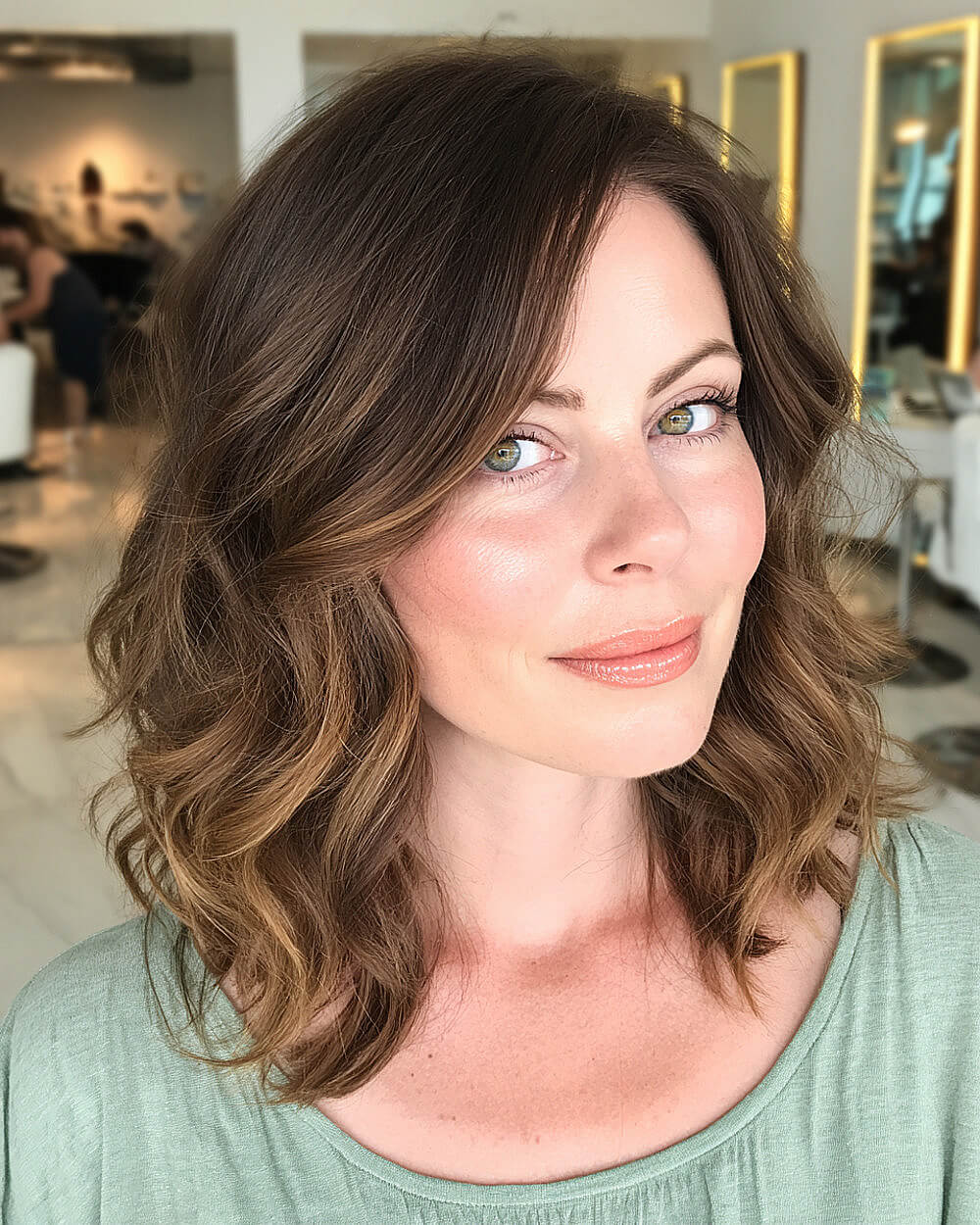 Mid-Back Medium Brown With Caramel And Blonde Balayage Mid-Back Medium Brown With Caramel And Blonde Balayage — Hair Color for Women Over 40