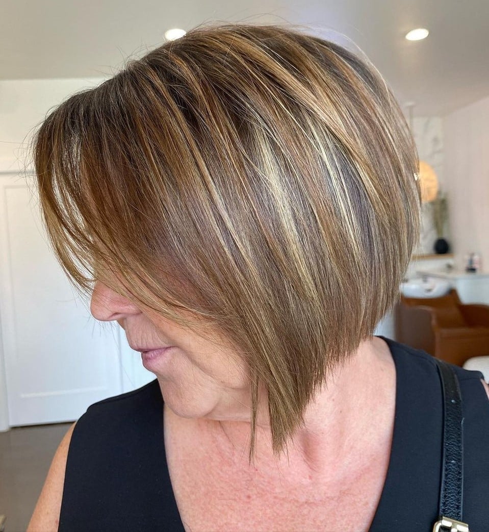 Chin Length Bob With Brown Base And Blonde Highlights Chin Length Bob With Brown Base And Blonde Highlights — Hair Color for Women Over 50