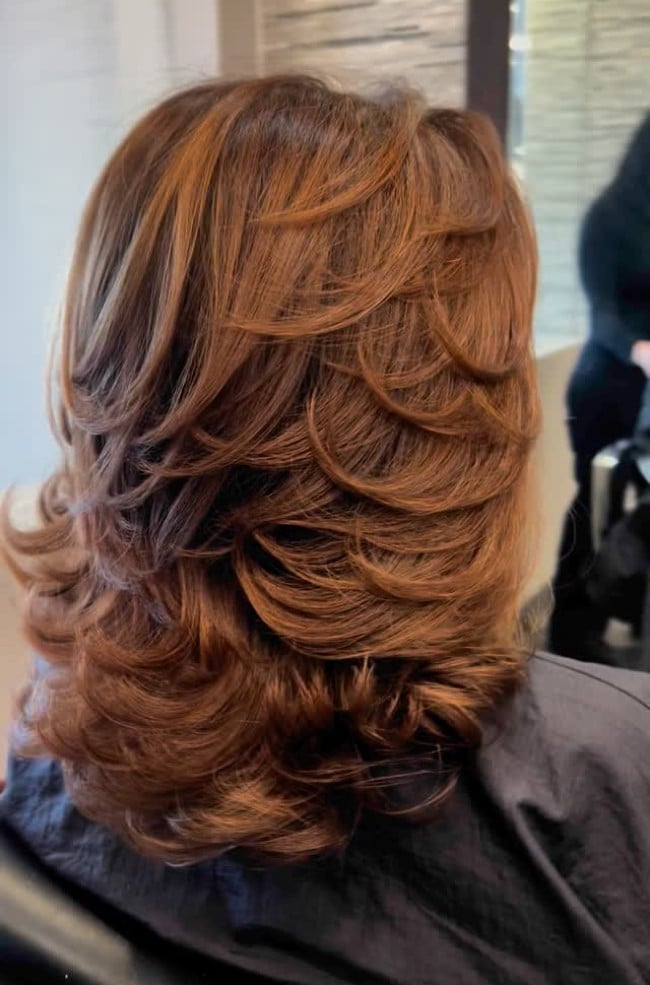 Collarbone Layered Bob With Medium Brown And Auburn Highlights Collarbone Layered Bob With Medium Brown And Auburn Highlights — Hair Color for Women Over 50