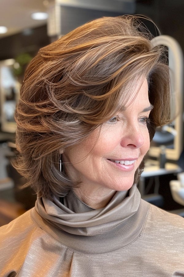 Collarbone Layers Medium Brown With Balayage Collarbone Layers Medium Brown With Balayage — Hair Color for Women Over 60