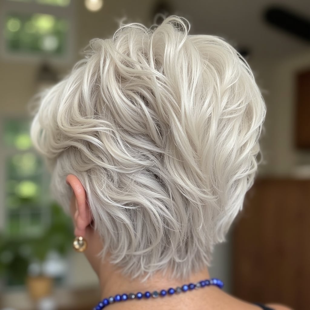 Platinum Blonde Textured Pixie Cut Platinum Blonde Textured Pixie Cut — Hair Color for Women Over 60