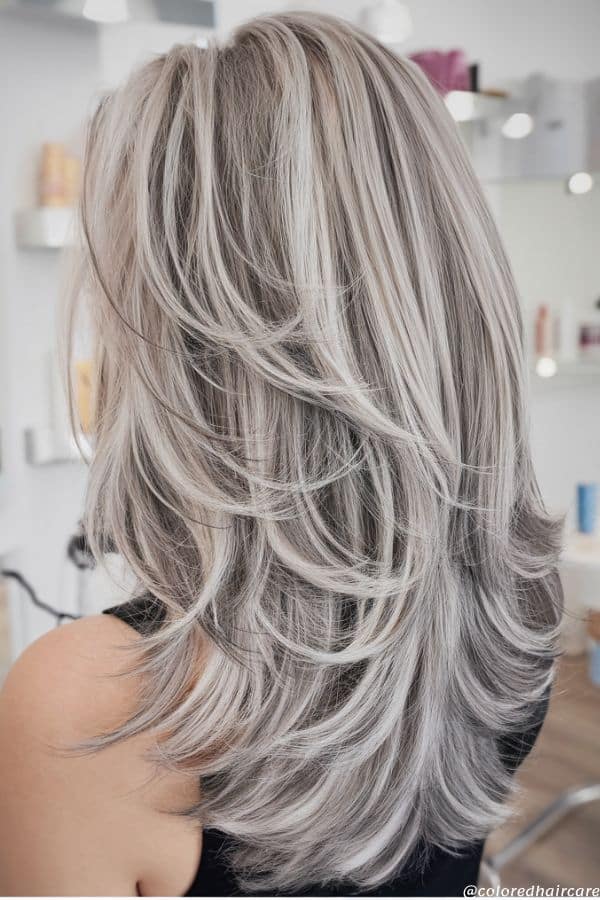 Mid-Back Ash Blonde Silver Gray Blend Mid-Back Ash Blonde Silver Gray Blend — Hair Color for Women Over 60
