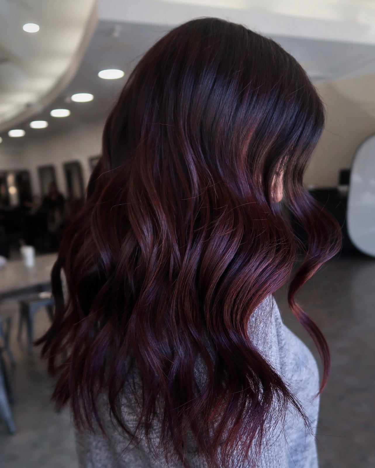 Mid-Back Waves With Rich Burgundy Tones, Close-Up Take Mid-Back Waves With Rich Burgundy Tones, Close-Up Take — Hair Color Ideas for Dark Hair
