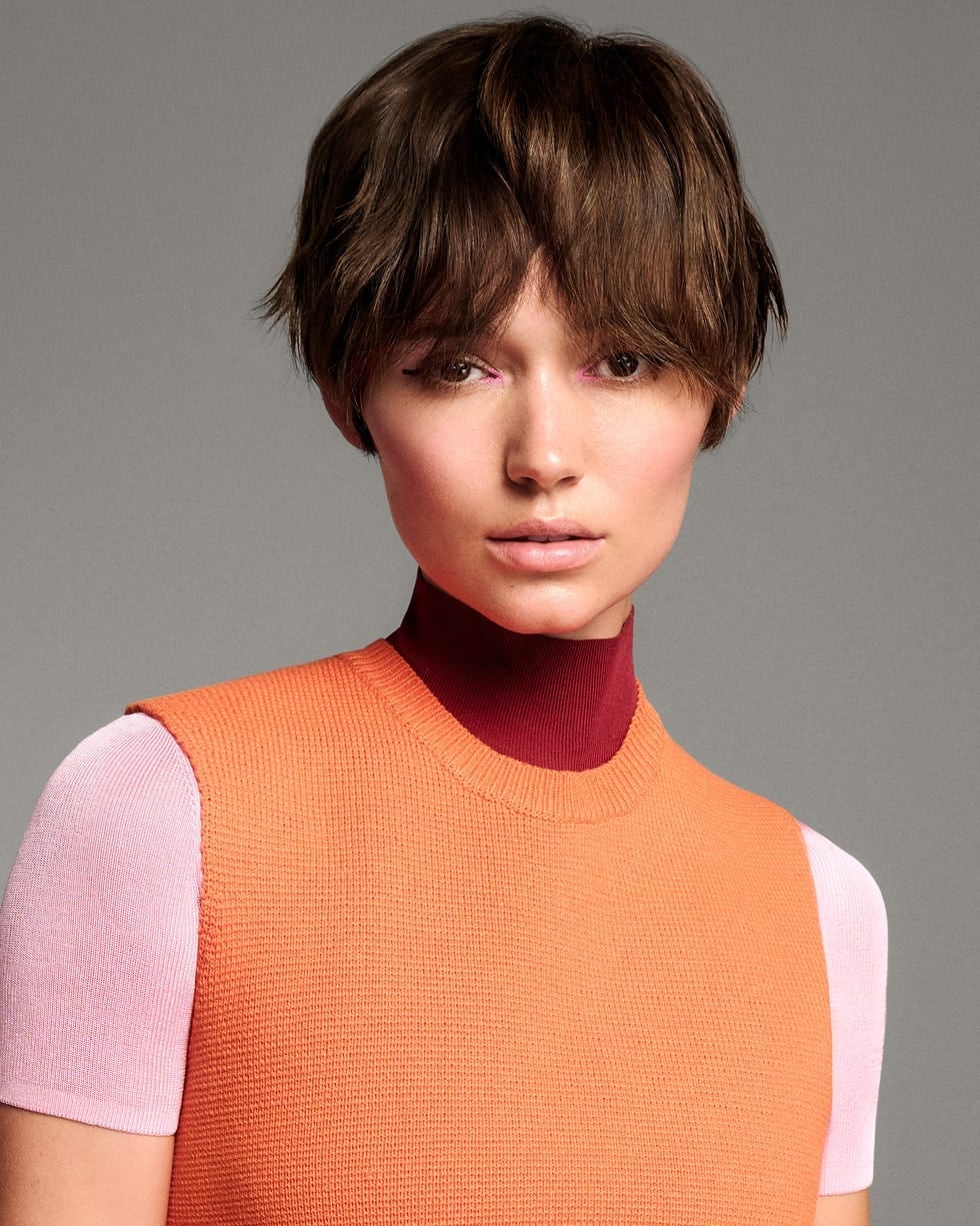 Dark Brown Textured Pixie With Short Bangs Dark Brown Textured Pixie With Short Bangs — Hair Color Ideas for Short Hair