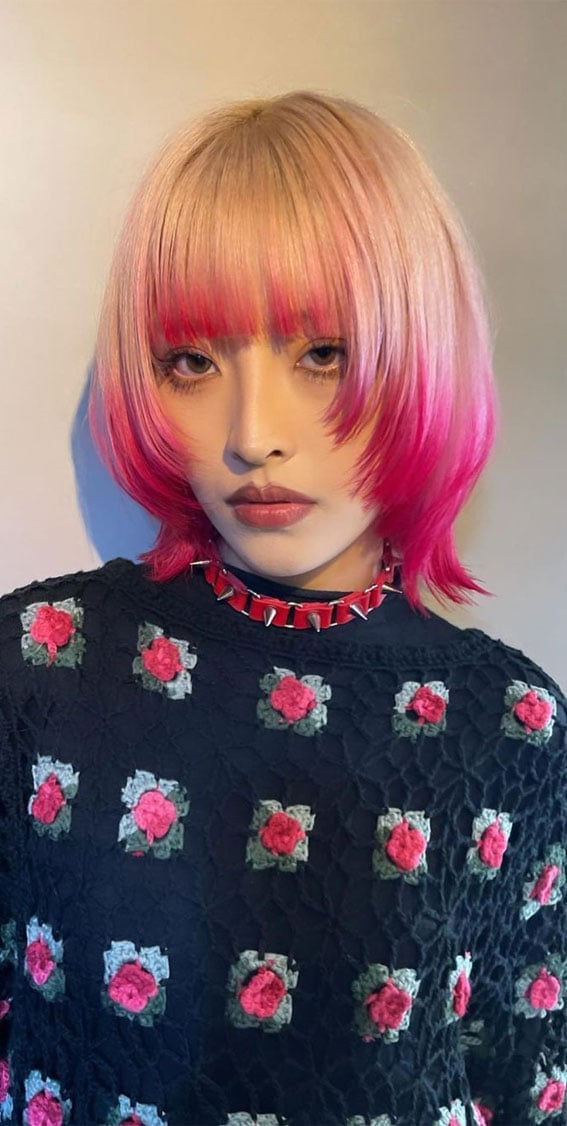 Pink and Blonde Two-Tone Shag Bob Pink and Blonde Two-Tone Shag Bob — Hair Color Ideas for Short Hair
