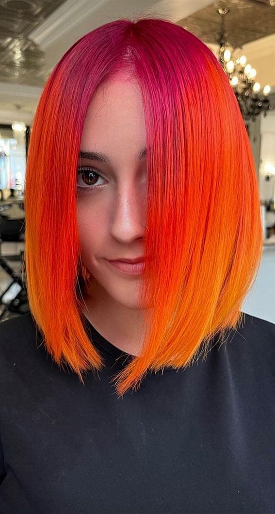 Pink to Orange Gradient Bob Pink to Orange Gradient Bob — Hair Color Ideas for Short Hair