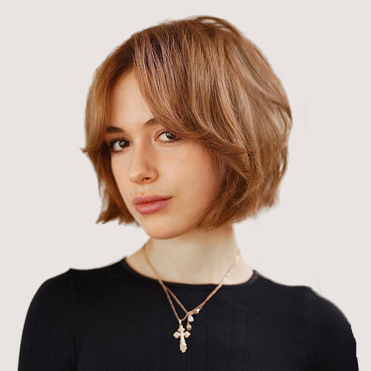 Medium Brown Blunt Bob With Side-Swept Bangs Medium Brown Blunt Bob With Side-Swept Bangs — Hair Color Ideas for Short Hair