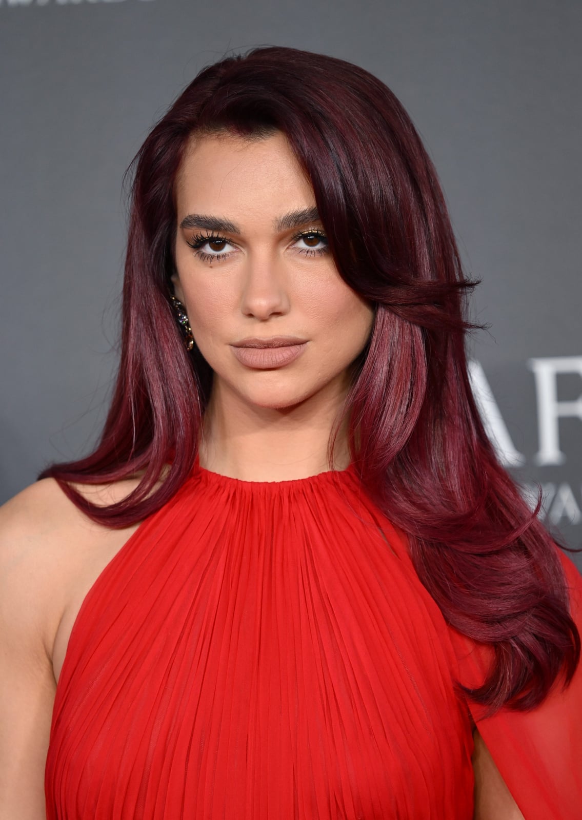 Deep Burgundy Red With Side Swept Bangs Deep Burgundy Red With Side Swept Bangs — Hair Color Trends