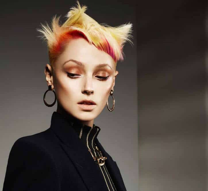 Blonde Undercut Pixie With Pink Orange Streaks — Haircut Trends