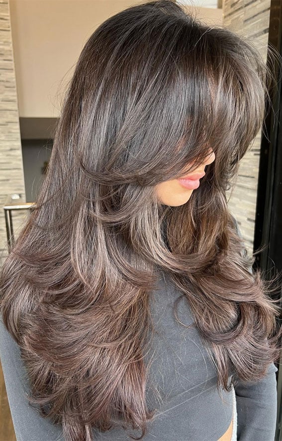 Dark Brown Long Layers With Side-Swept Bangs — Haircut Trends