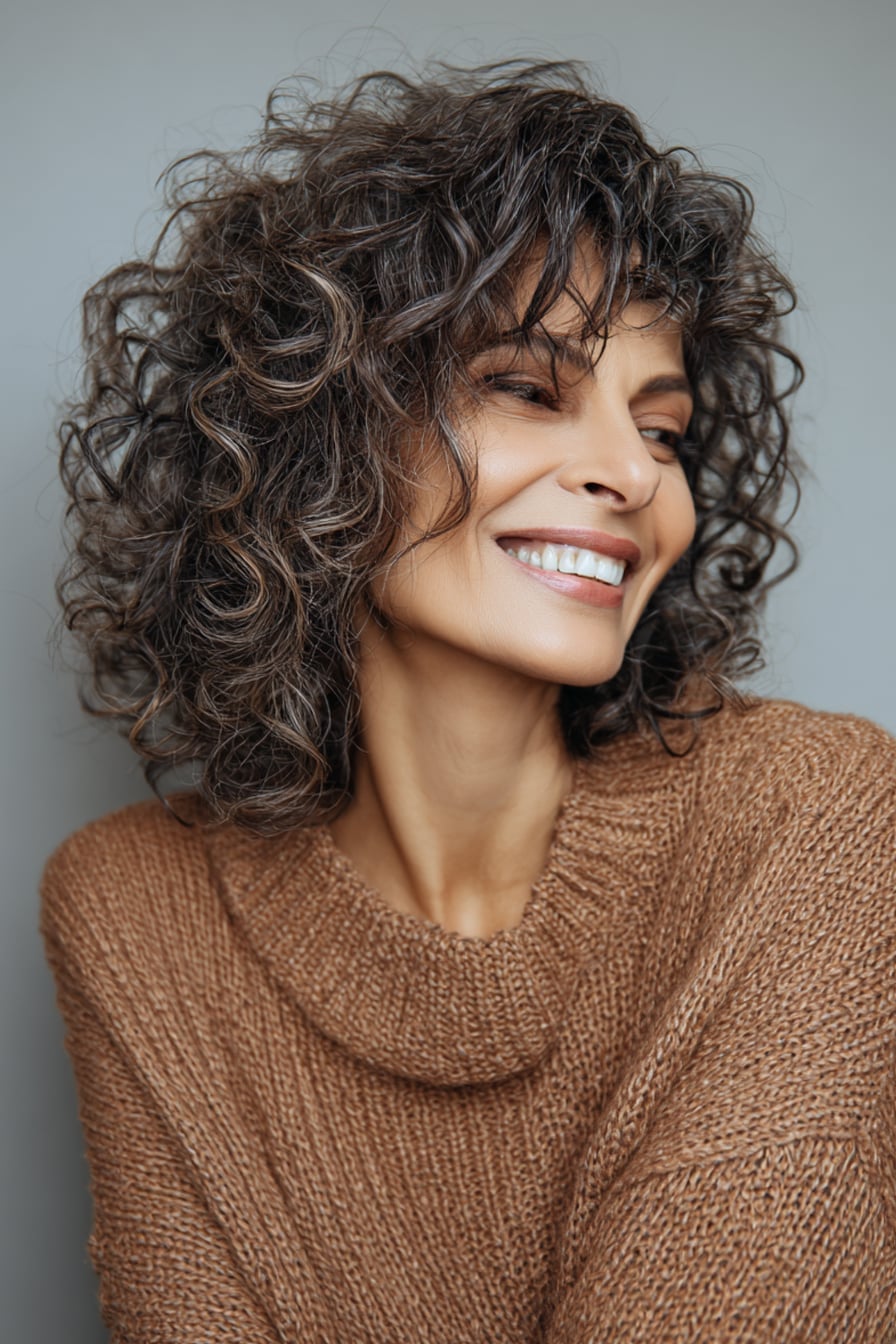 Medium Length Gray Curly Cut With Layers Medium Length Gray Curly Cut With Layers — Haircuts for Curly Hair