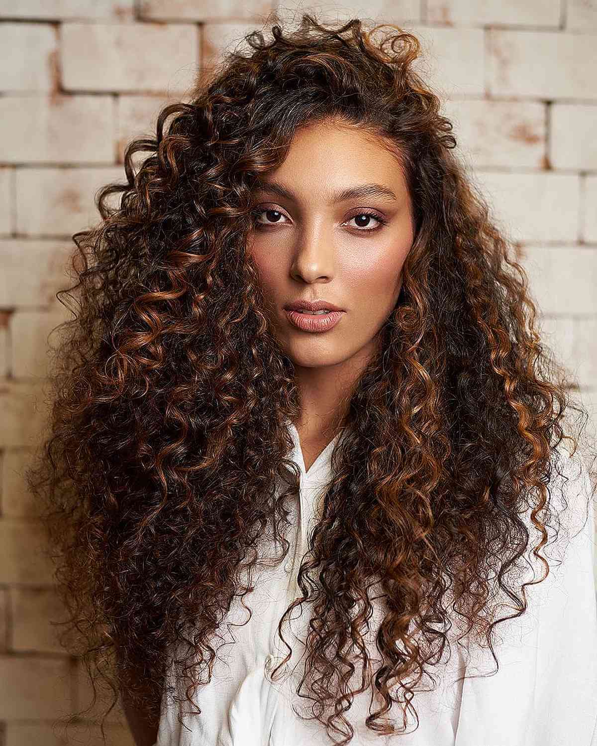 Mid-Back Layers With Caramel Highlights Mid-Back Layers With Caramel Highlights — Haircuts for Curly Hair