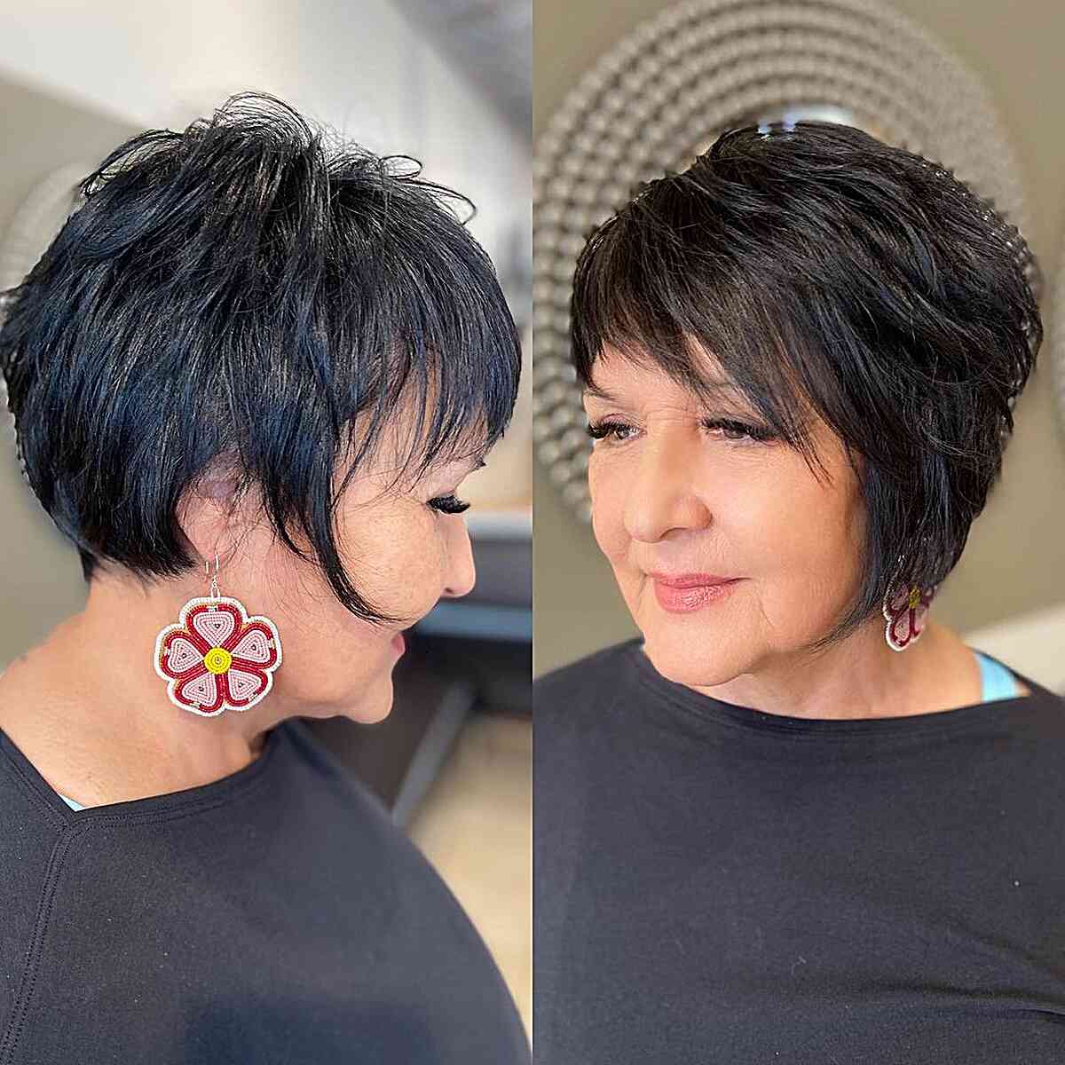 Black Pixie Bob With Tousled Layers — Haircuts for Older Women