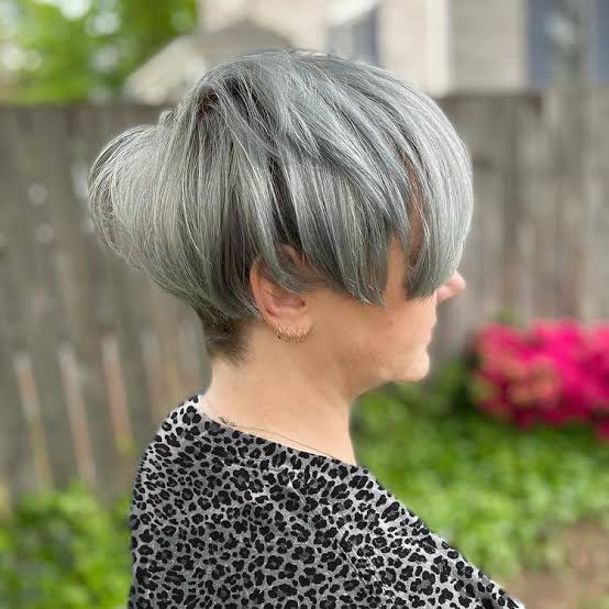 Asymmetrical Gray Pixie With Textured Bangs — Haircuts for Older Women