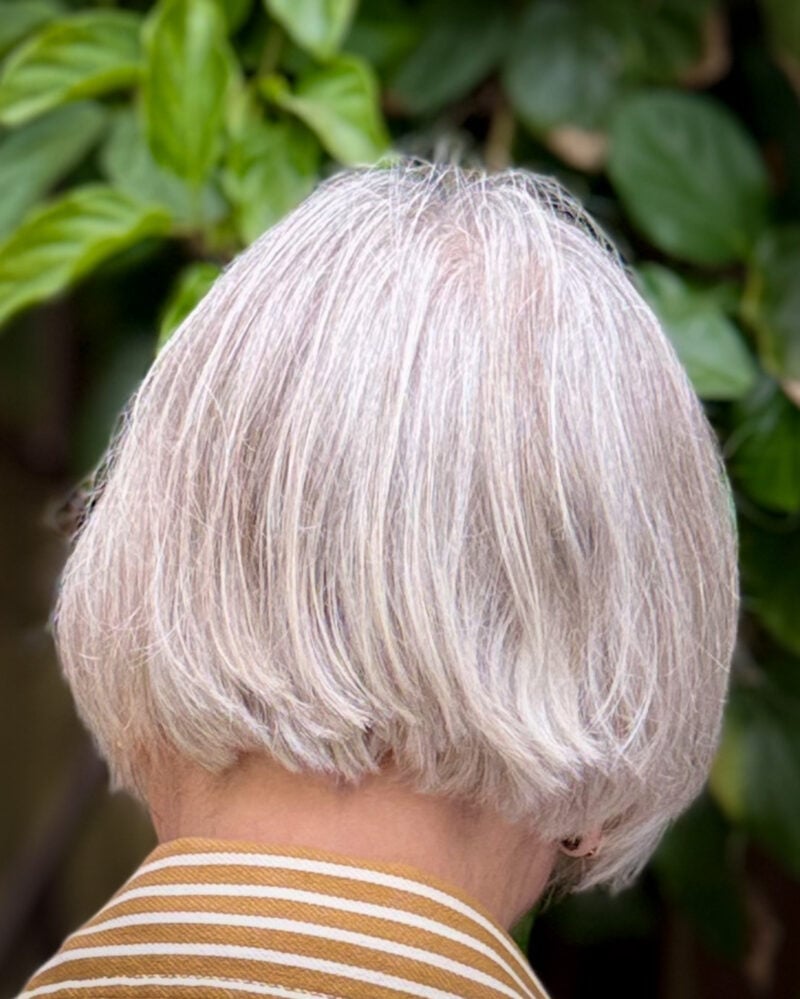 Gray French Bob With Blunt Cut Bangs — Haircuts for Older Women