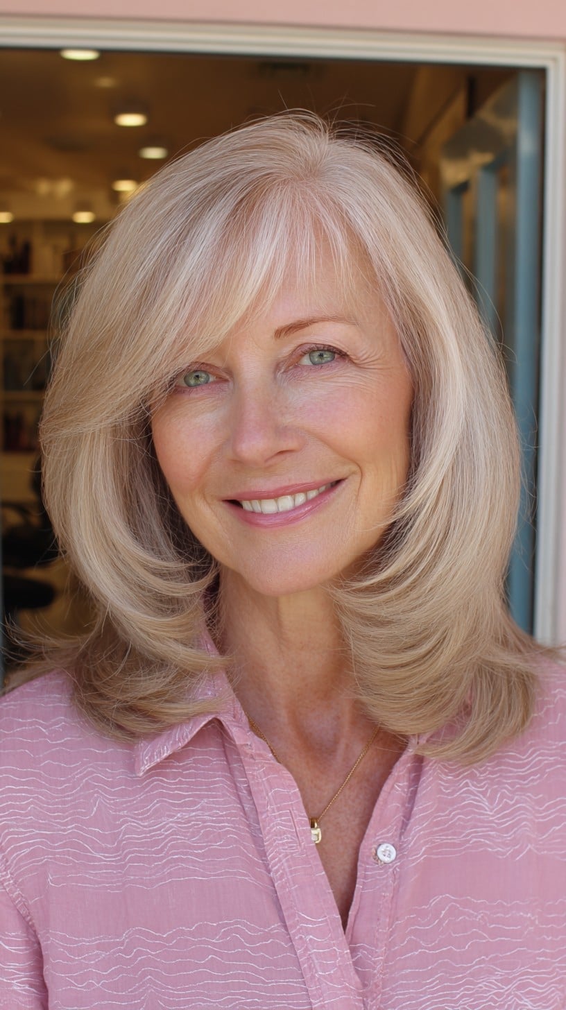 Collarbone Waves With Face Framing Layers, Blonde Highlights — Haircuts for Older Women