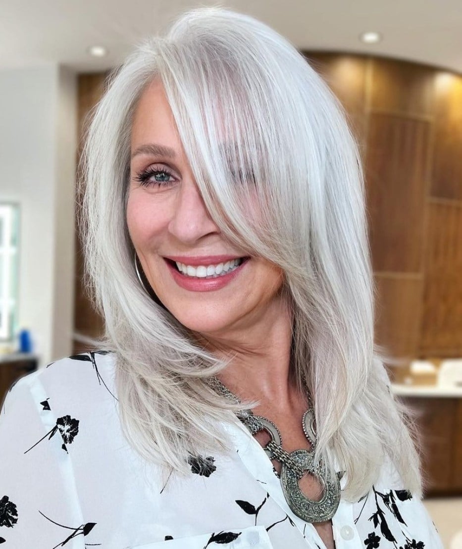 Collarbone Length Long Layers With Wispy Bangs — Haircuts for Older Women