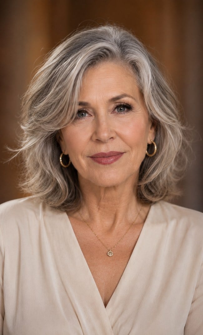 Silver Angled Bob With Face Framing Waves — Haircuts for Older Women