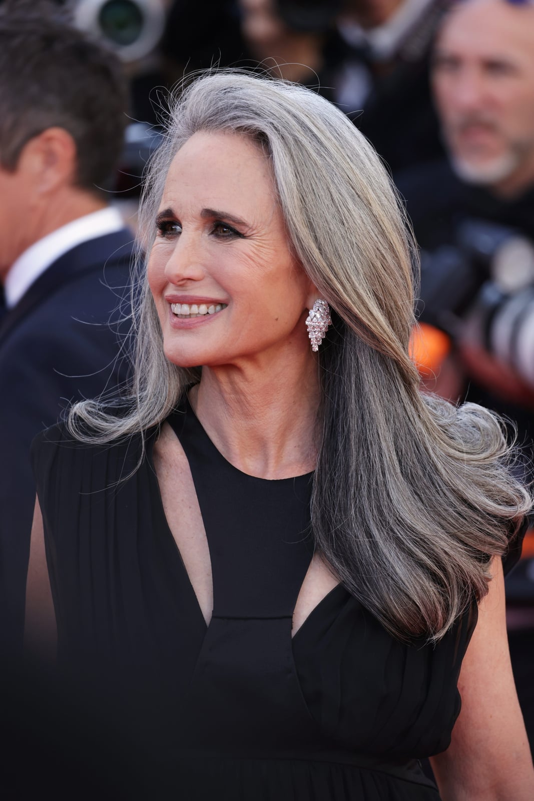 Flowing Silver Gray Long Layers With Side Part — Haircuts for Older Women
