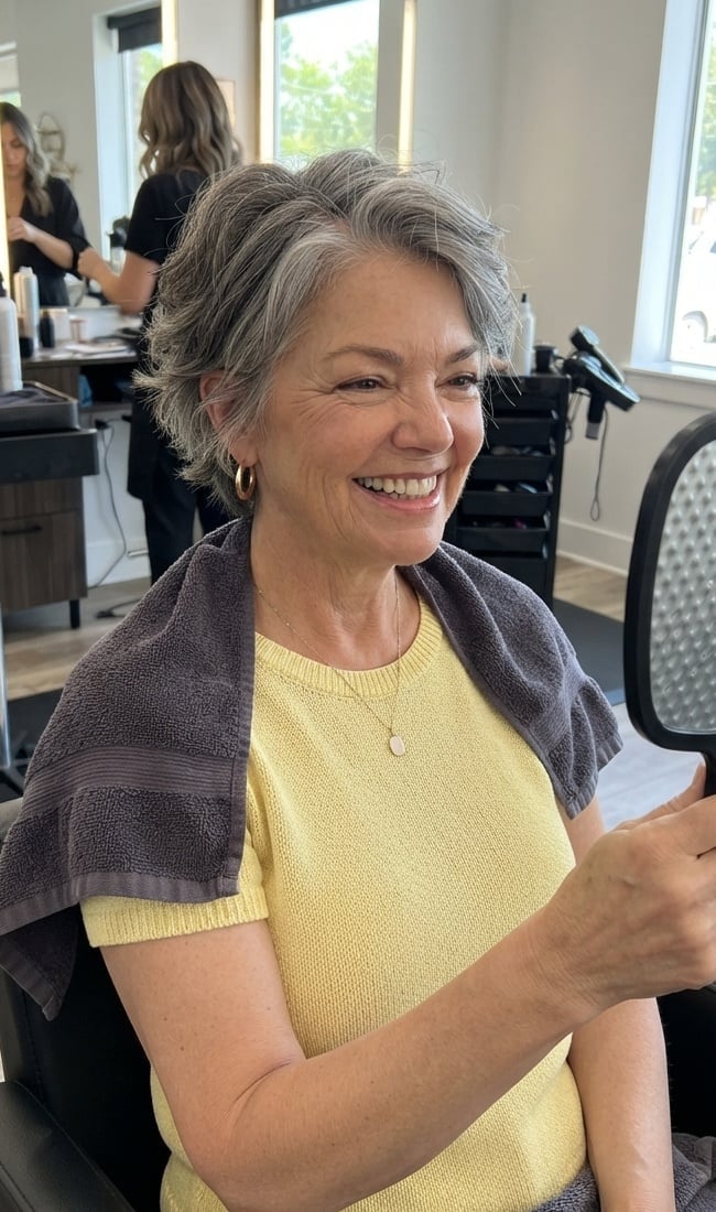 Textured Silver Bob With Side Swept Bangs — Haircuts for Older Women
