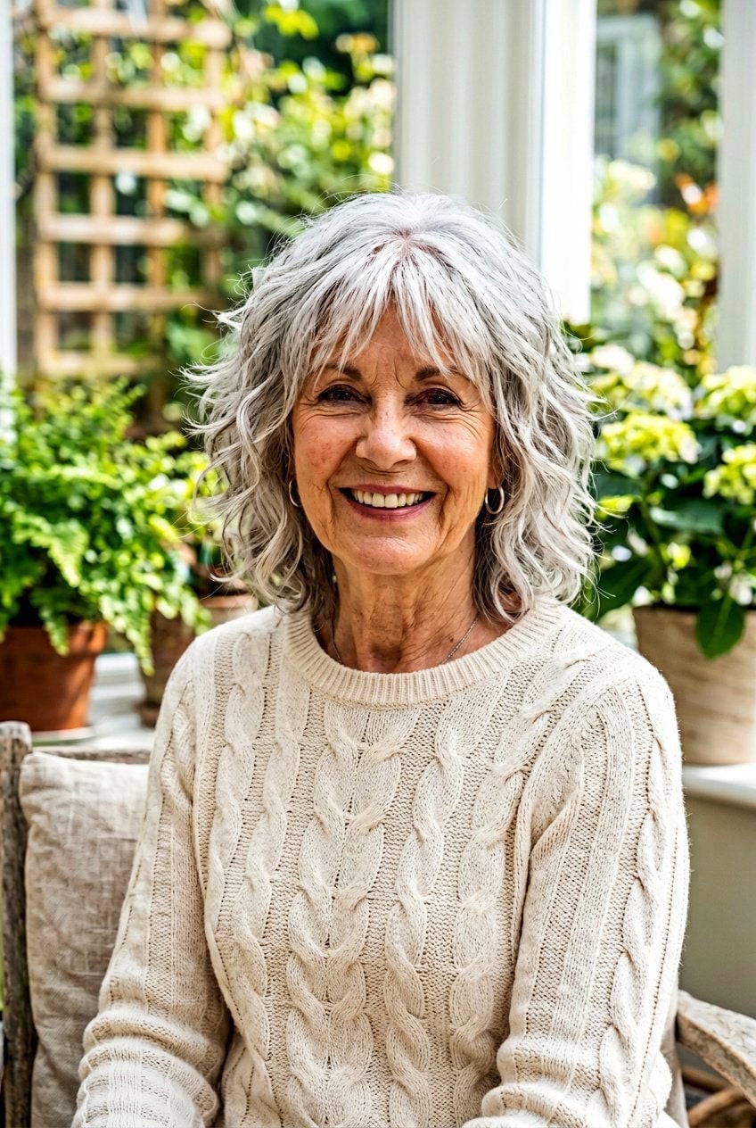 Collarbone Shag With Full Textured Fringe — Haircuts for Older Women
