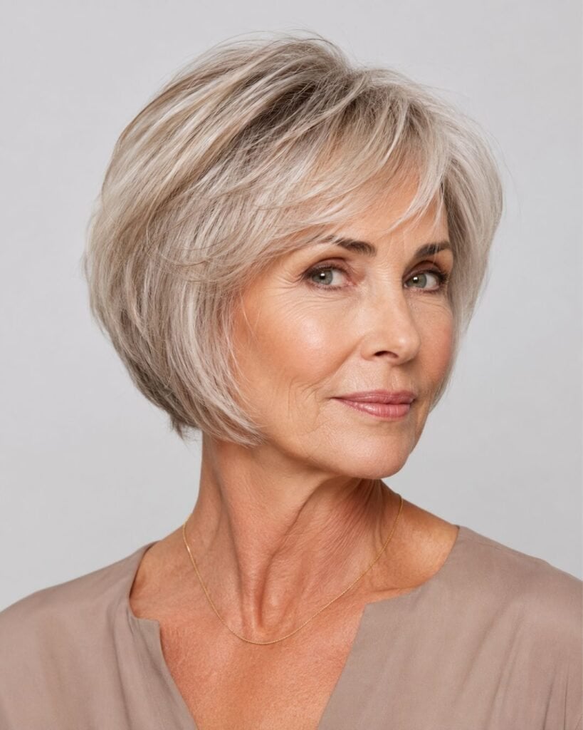 Chin Length Layered Bob With Side Bangs — Haircuts for Thin Hair