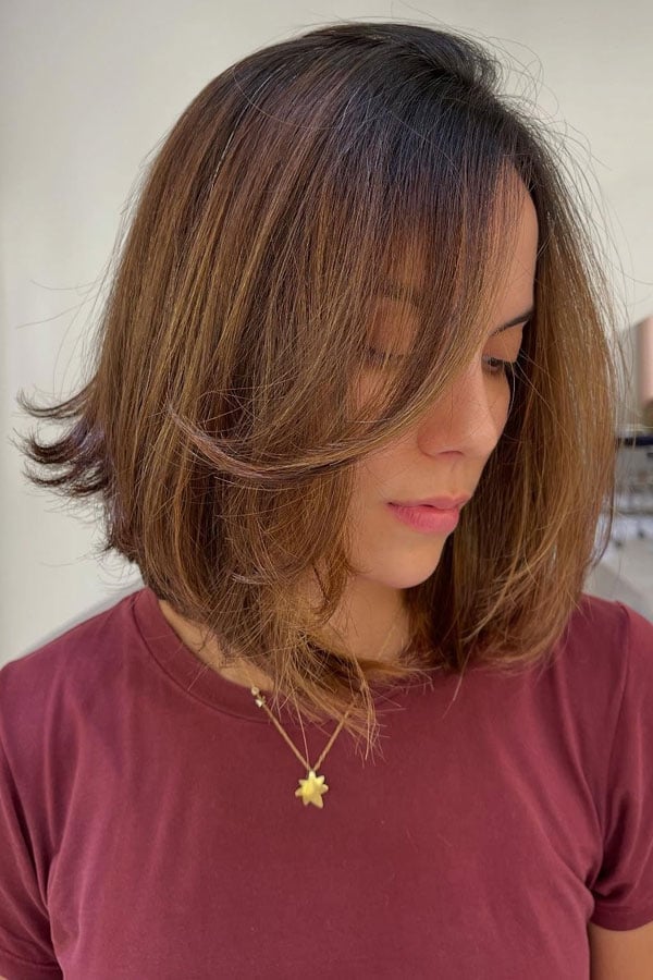 Angled Bob With Caramel Highlights — Haircuts for Thin Hair